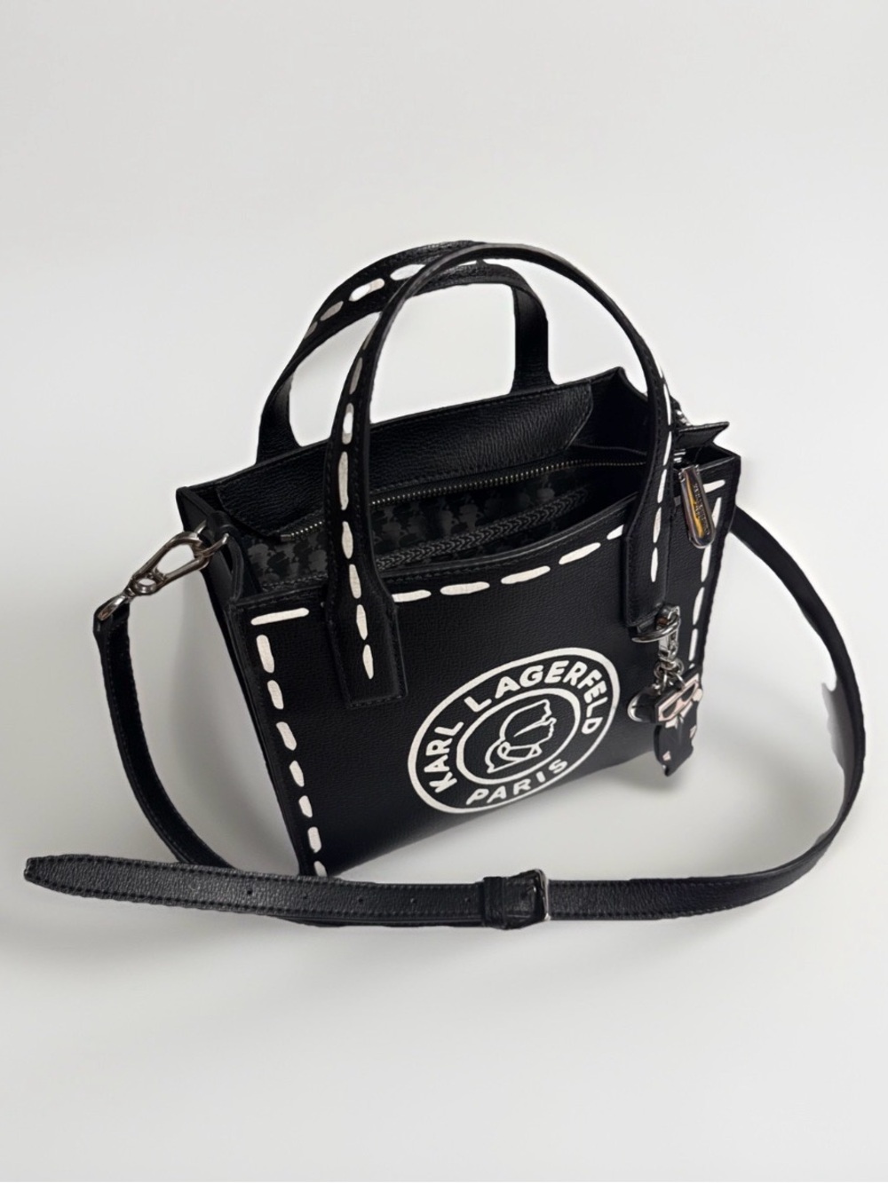 Karl Lagerfeld Black Tote with White | pre-owned in good condition